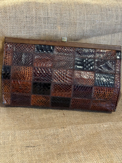 Vintage 1960s–1970s Patchwork Snakeskin Clutch — Exotic Leather Evening Bag