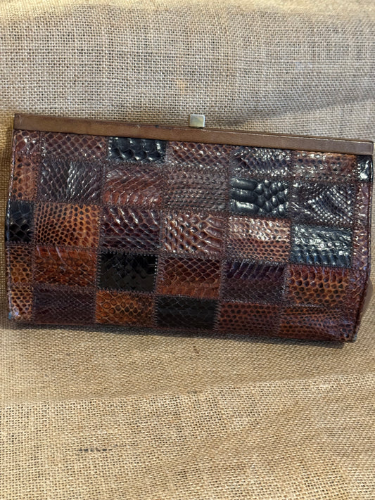 Vintage 1960s–1970s Patchwork Snakeskin Clutch — Exotic Leather Evening Bag