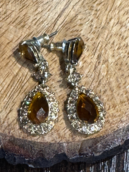 ✨ Vintage Monet Citrine Rhinestone Halo Drop Earrings ✨