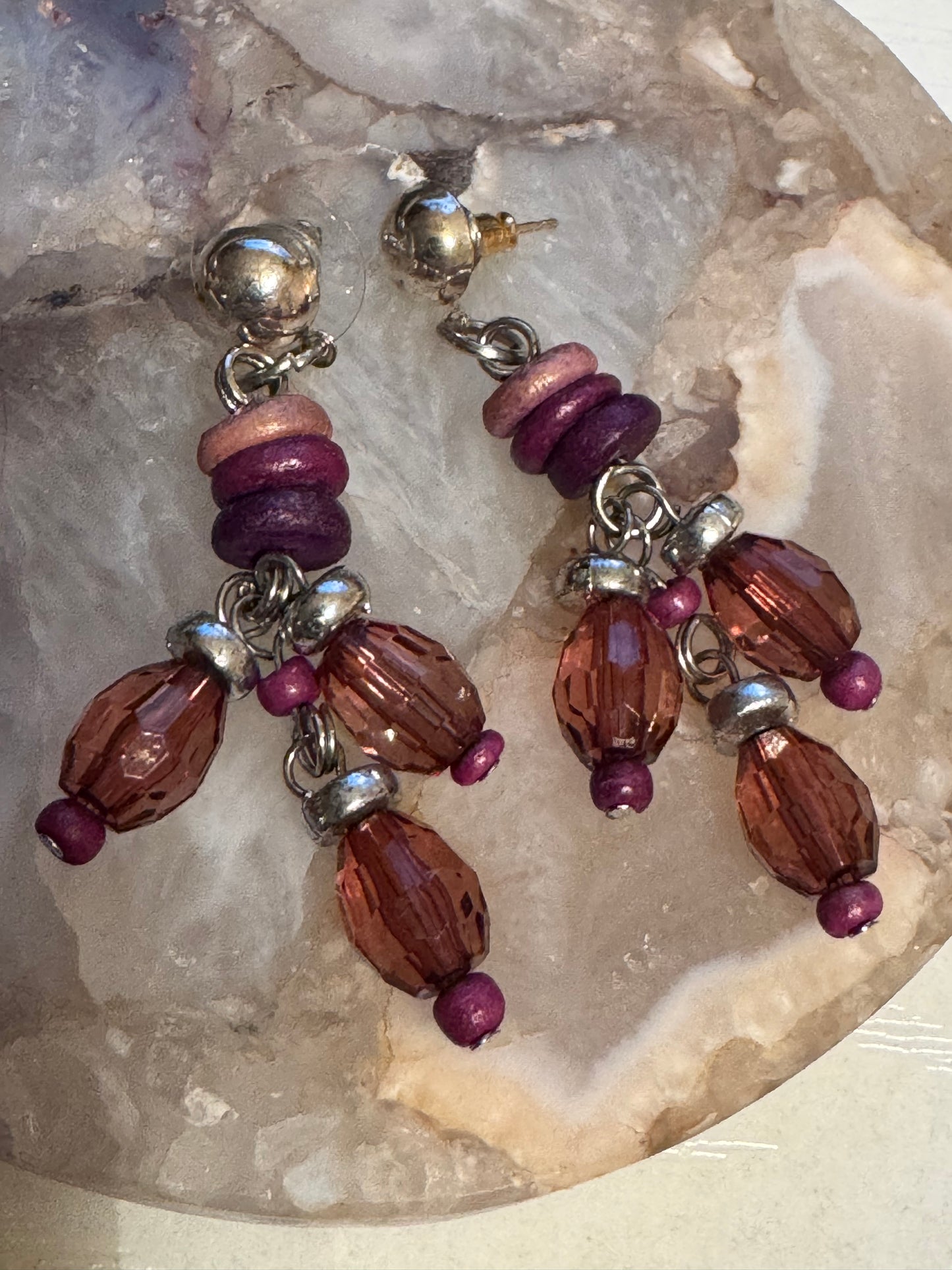 Multi-Color Faceted Glass Cluster Dangle Earrings