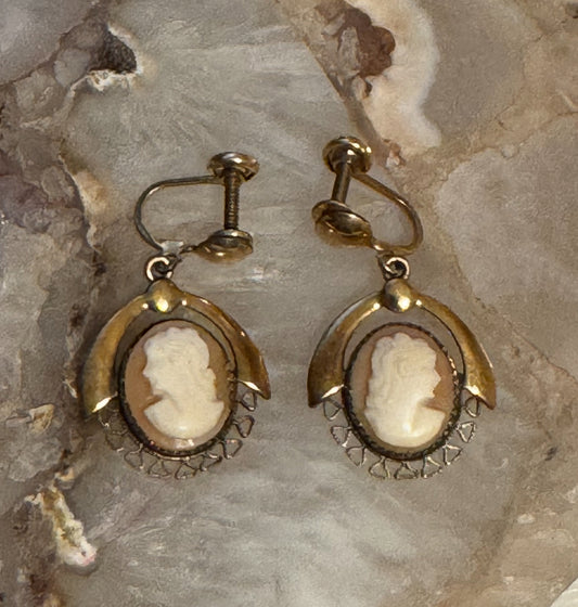 12K Gold Filled Natural Cameo Screw-Back Clip-On Earrings