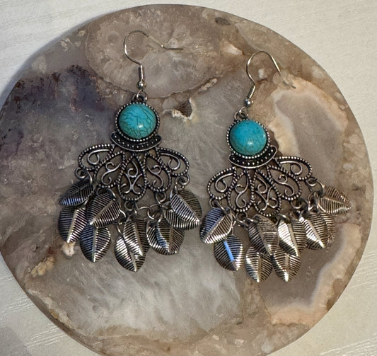 Silver-Tone Turquoise Fringe Chandelier Earrings