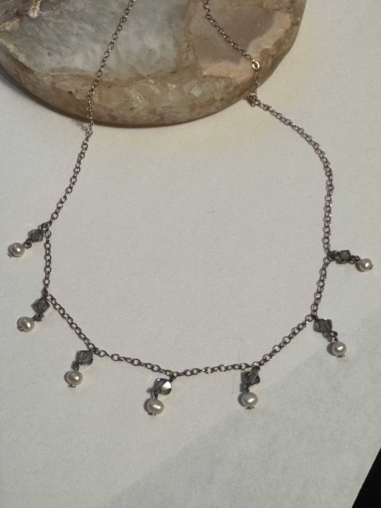 Sterling Silver Vintage Pearl and Smoky Quartz Dangle Necklace