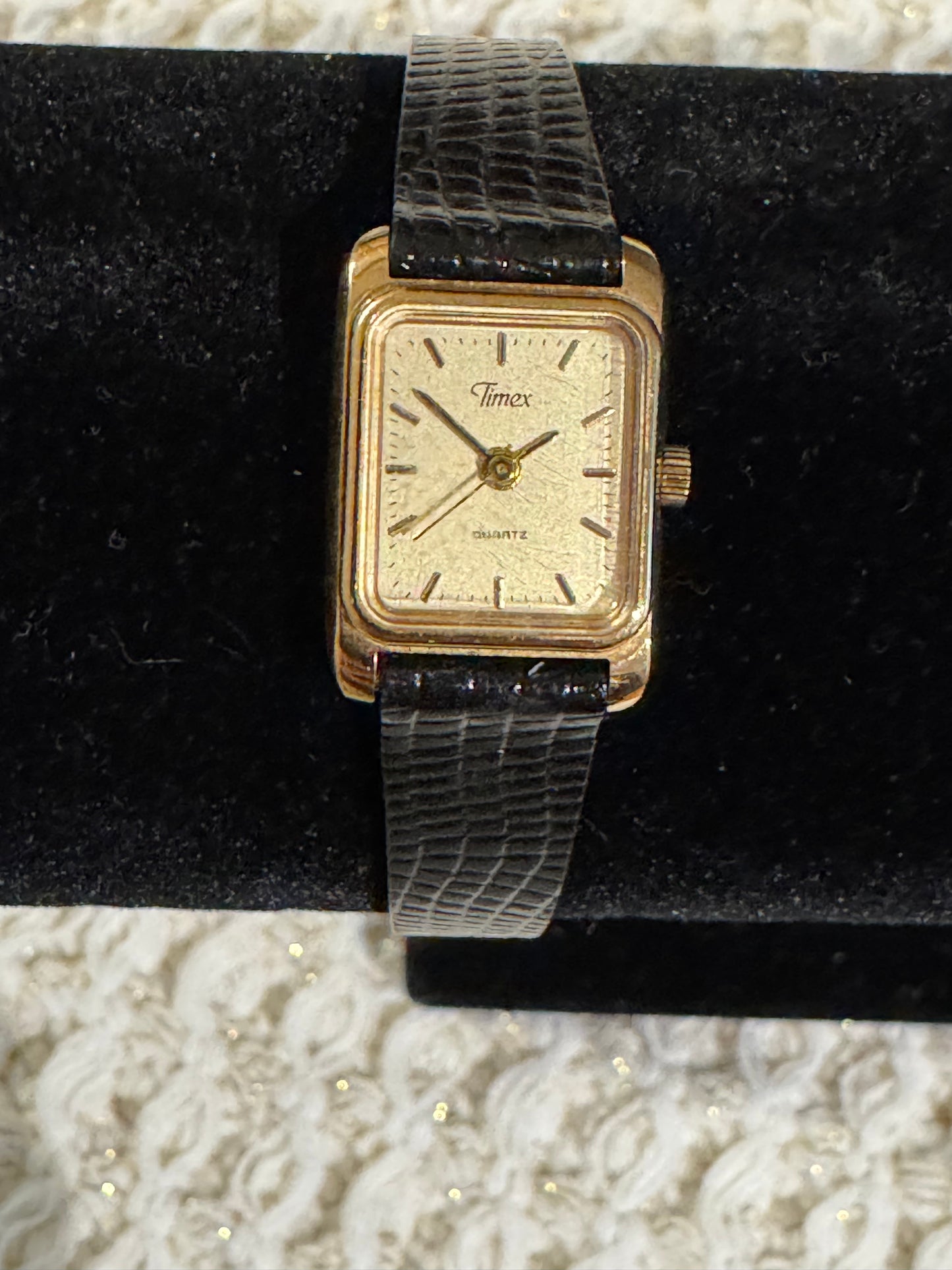 Vintage Women's Timex BA Cell Gold-Tone Rectangular Watch Circa 1980's - 1990's