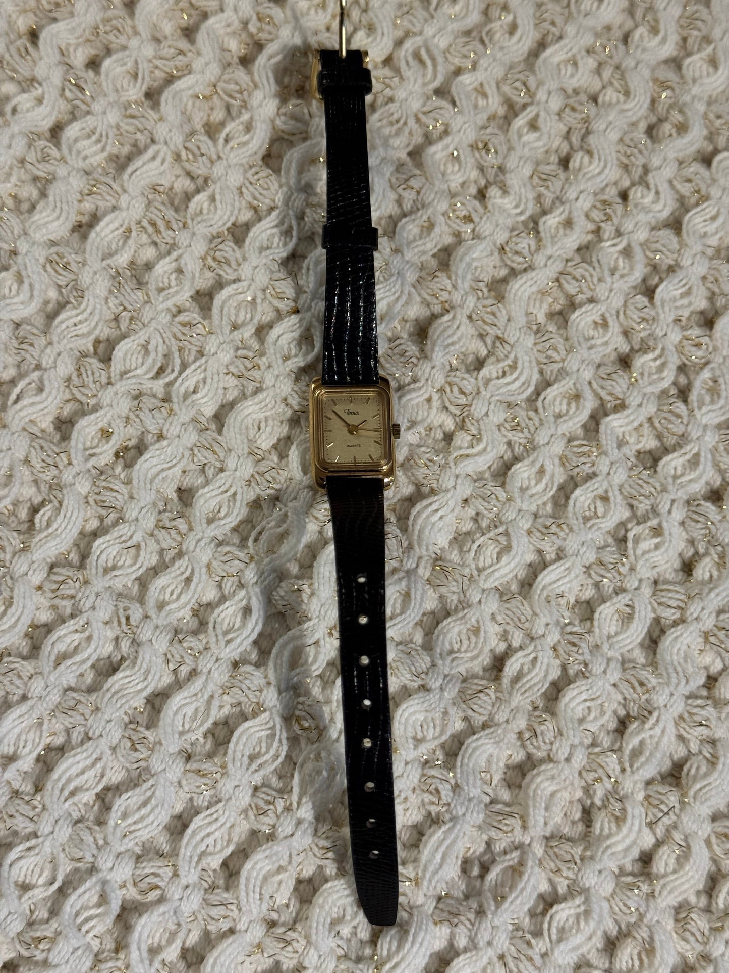 Vintage Women's Timex BA Cell Gold-Tone Rectangular Watch Circa 1980's - 1990's