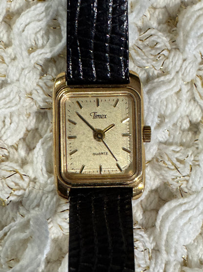 Vintage Women's Timex BA Cell Gold-Tone Rectangular Watch Circa 1980's - 1990's