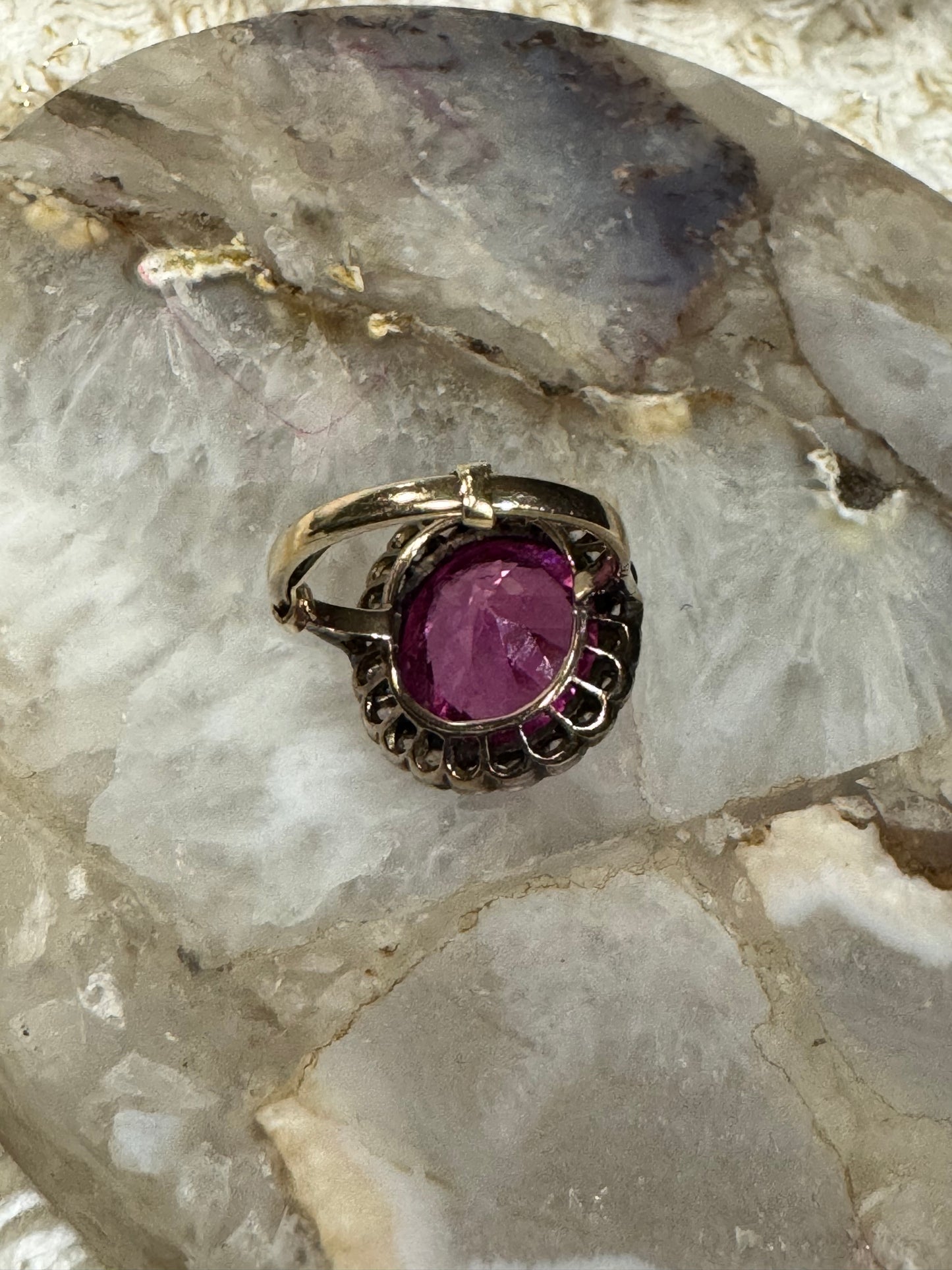 Antique Pink Gemstone and Diamond Cluster Ring - Size 5