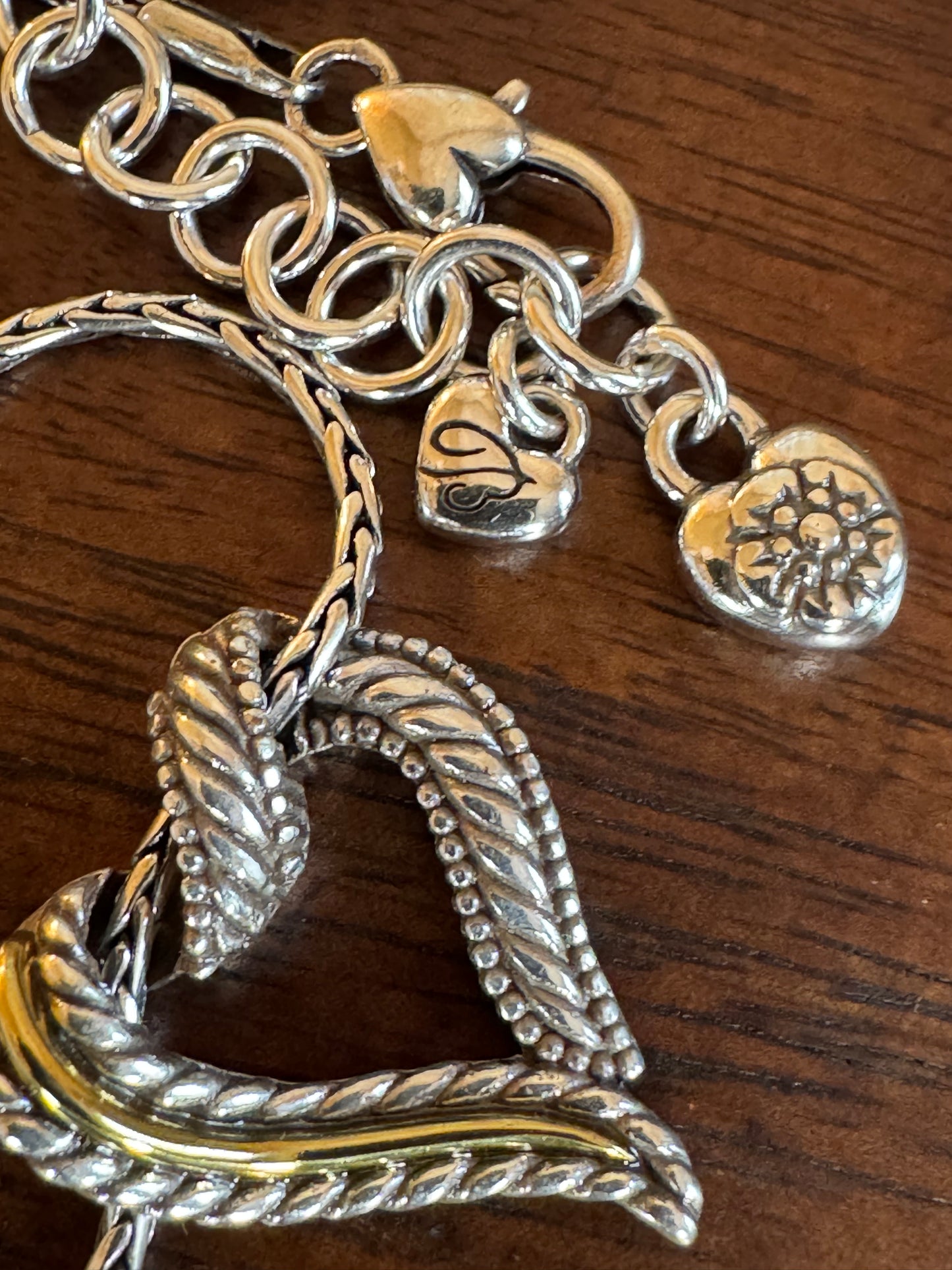 "Modern Vintage Style" Brighton "Callie" Mixed-Metal Heart Pendant Necklace — Two-Tone Twisted Rope Ribbon Design