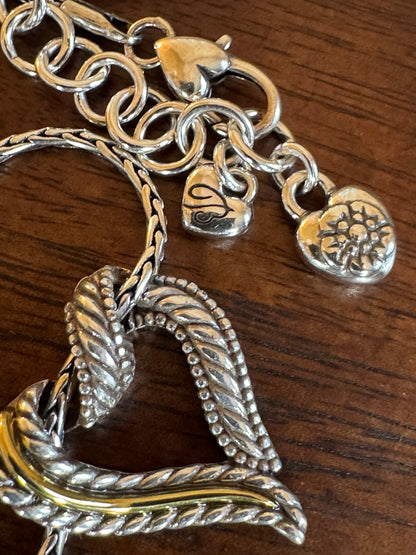 "Modern Vintage Style" Brighton "Callie" Mixed-Metal Heart Pendant Necklace — Two-Tone Twisted Rope Ribbon Design