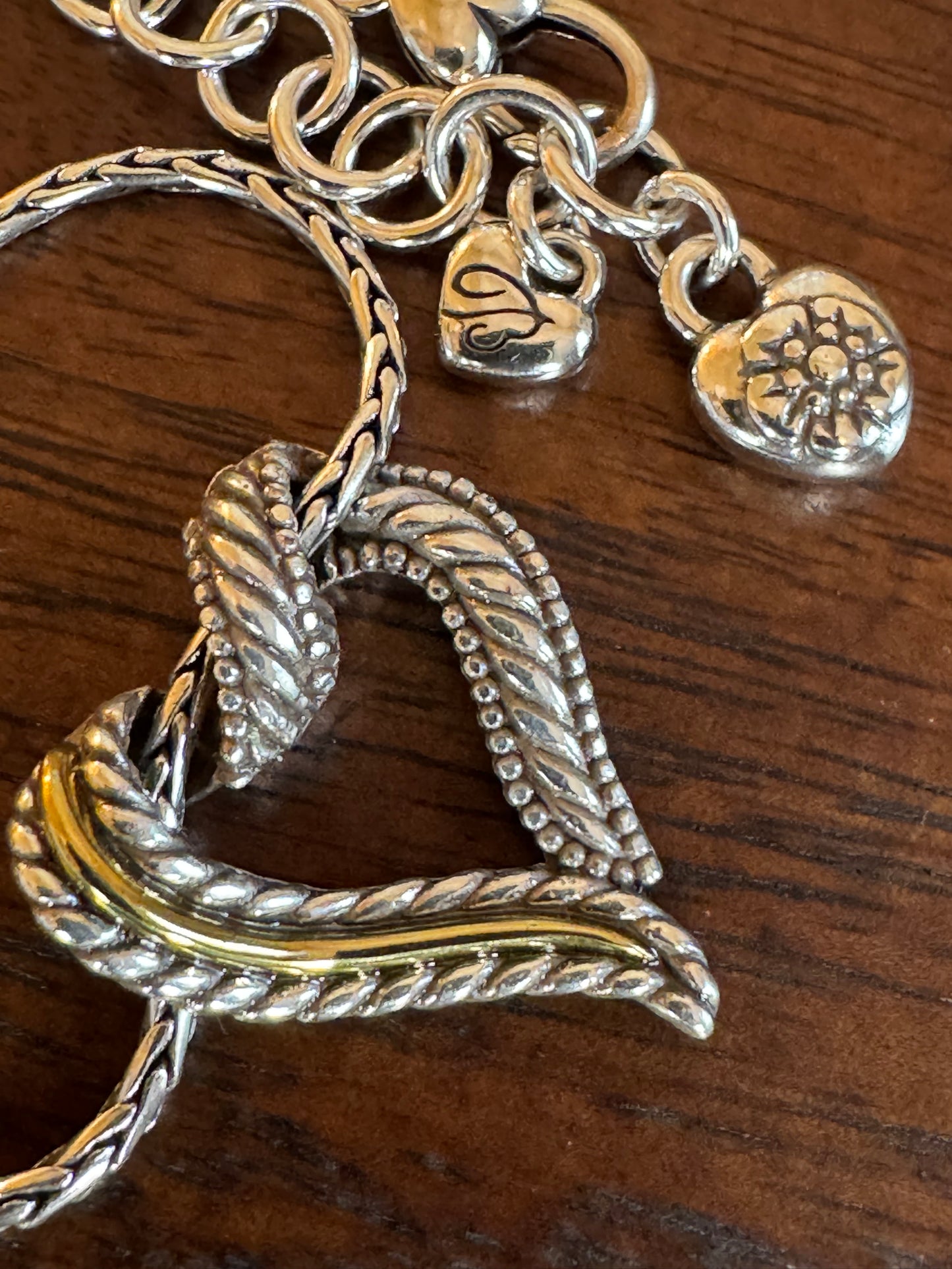 "Modern Vintage Style" Brighton "Callie" Mixed-Metal Heart Pendant Necklace — Two-Tone Twisted Rope Ribbon Design