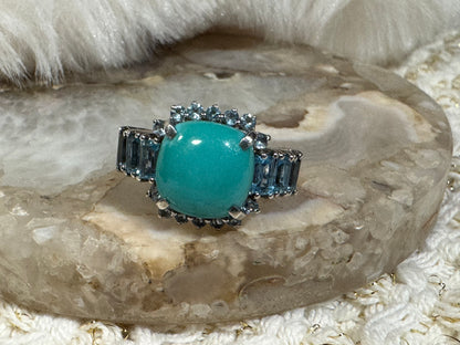 Sleeping Beauty Turquoise and Sky Blue Topaz Ring in Sterling Silver - Size 7