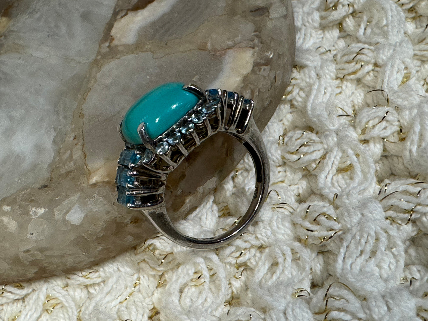 Sleeping Beauty Turquoise and Sky Blue Topaz Ring in Sterling Silver - Size 7