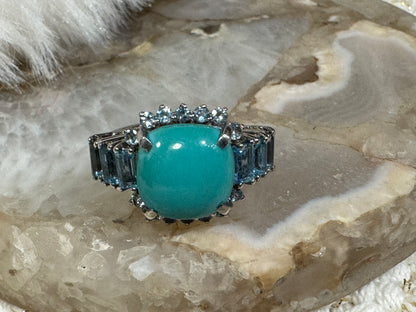 Sleeping Beauty Turquoise and Sky Blue Topaz Ring in Sterling Silver - Size 7