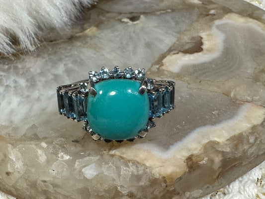 Sleeping Beauty Turquoise and Sky Blue Topaz Ring in Sterling Silver - Size 7