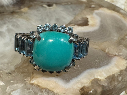 Sleeping Beauty Turquoise and Sky Blue Topaz Ring in Sterling Silver - Size 7