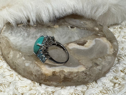 Sleeping Beauty Turquoise and Sky Blue Topaz Ring in Sterling Silver - Size 7