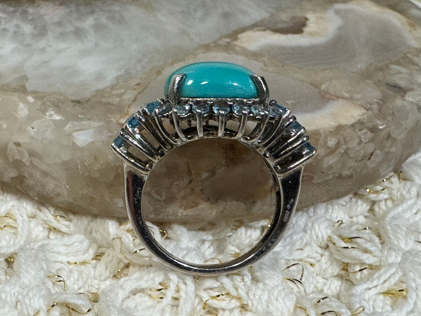 Sleeping Beauty Turquoise and Sky Blue Topaz Ring in Sterling Silver - Size 7