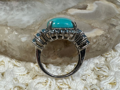 Sleeping Beauty Turquoise and Sky Blue Topaz Ring in Sterling Silver - Size 7