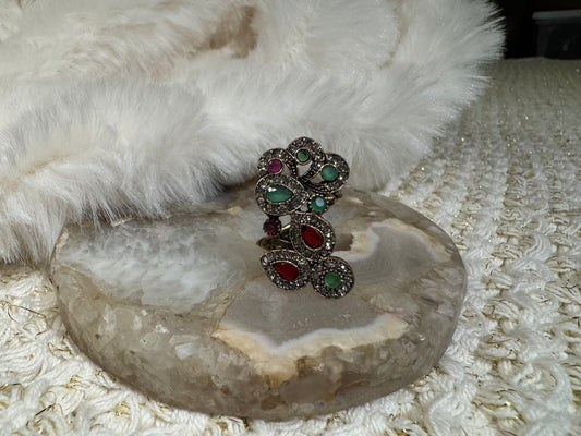 Vintage Ornate Multi-Gemstone Cluster Ring - Fits Size 7 to 8.5 (ring guard)