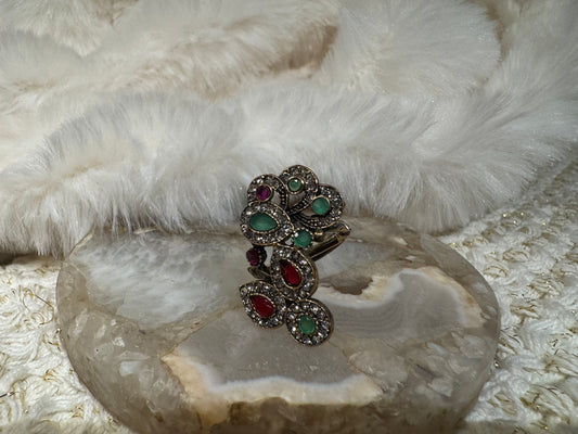 Vintage Ornate Multi-Gemstone Cluster Ring - Fits Size 7 to 8.5 (ring guard)