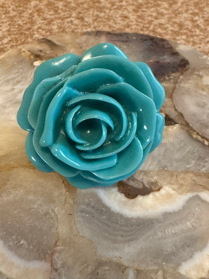 Vintage Kenneth Jay Lane KJL Turquoise Resin Wild Rose Cocktail Statement Ring – Signed