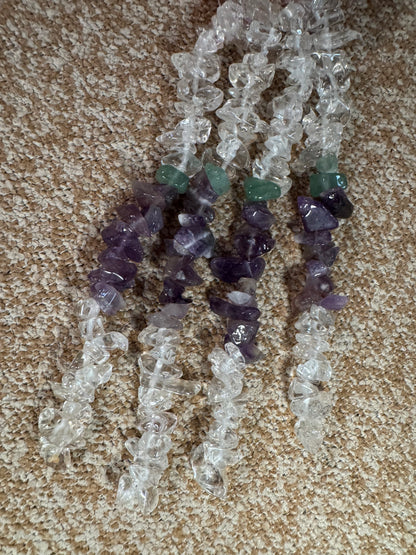 Vintage One-of-a-Kind Amethyst & Quartz Gemstone Necklace with Rose Quartz Pendant