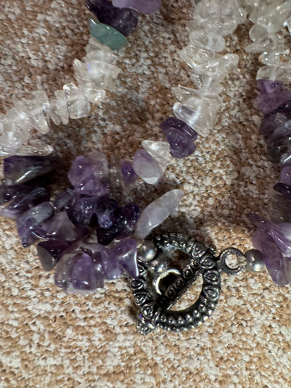 Vintage One-of-a-Kind Amethyst & Quartz Gemstone Necklace with Rose Quartz Pendant