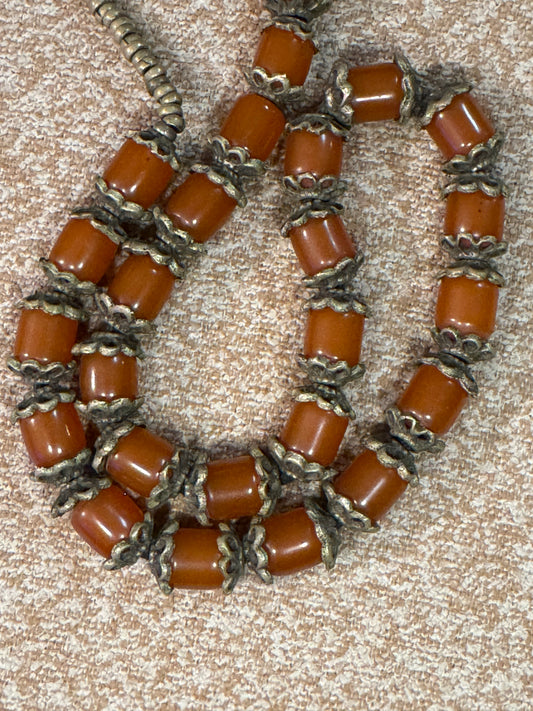 Vintage Bakelite Barrel Bead Statement Necklace – 24" One-of-a-Kind Design