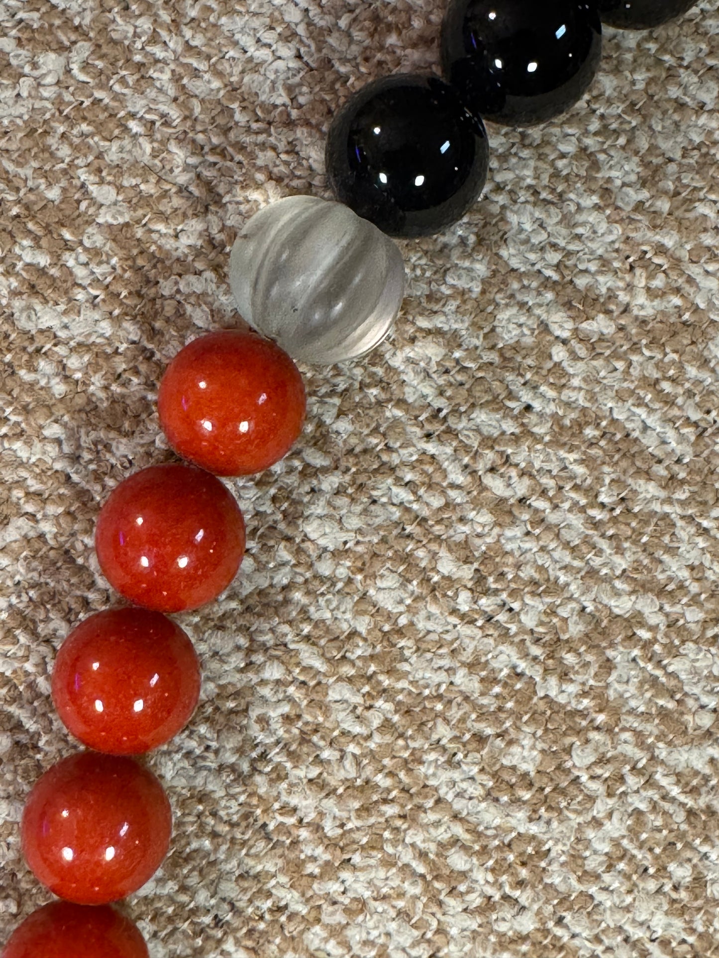 Vintage Chinese Longevity Pendant Necklace – Cinnabar and Onyx Beads