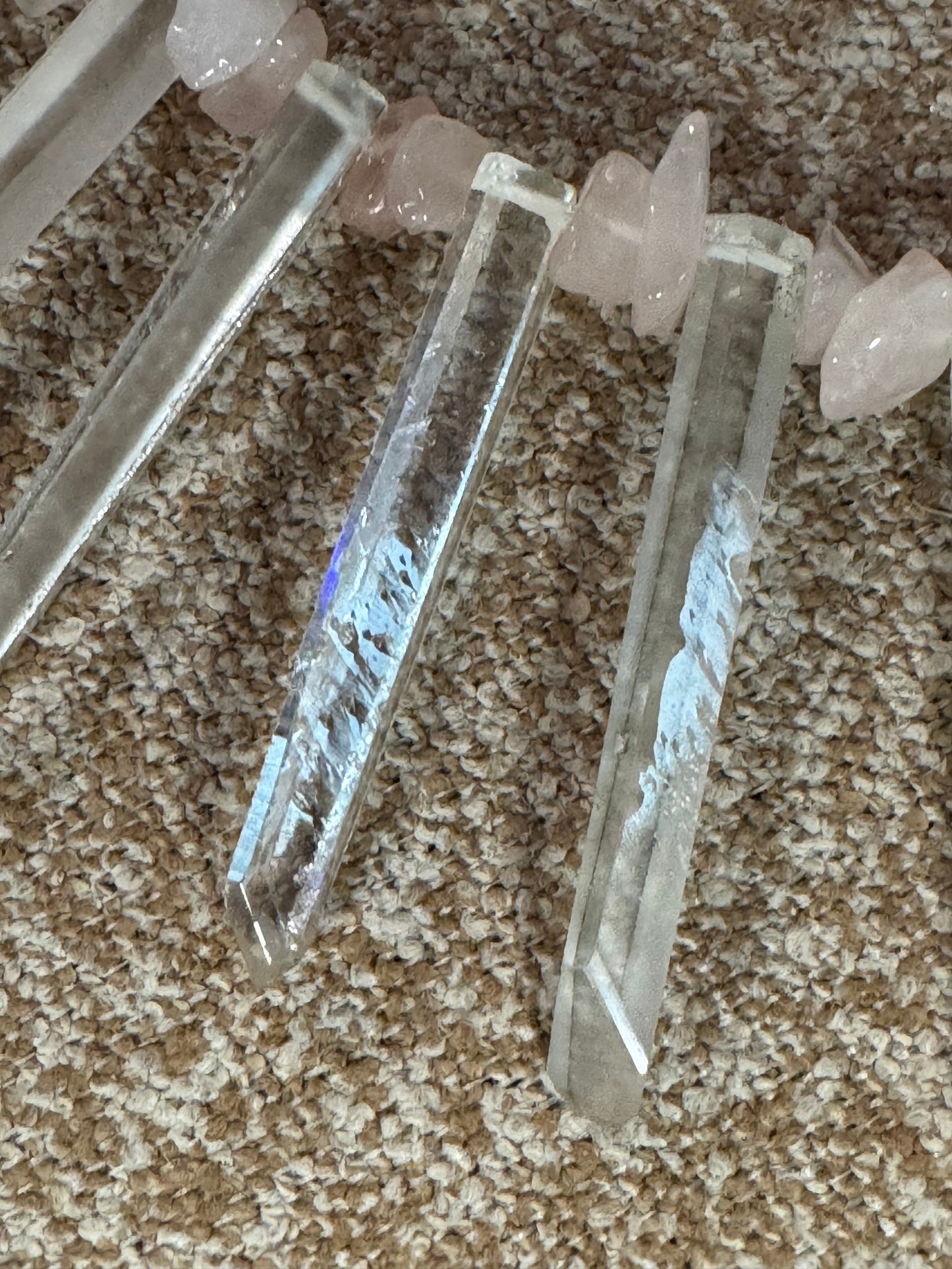 Vintage Chunky Rose Quartz and Clear Quartz Crystal Necklace – Healing and Bohemian Style
