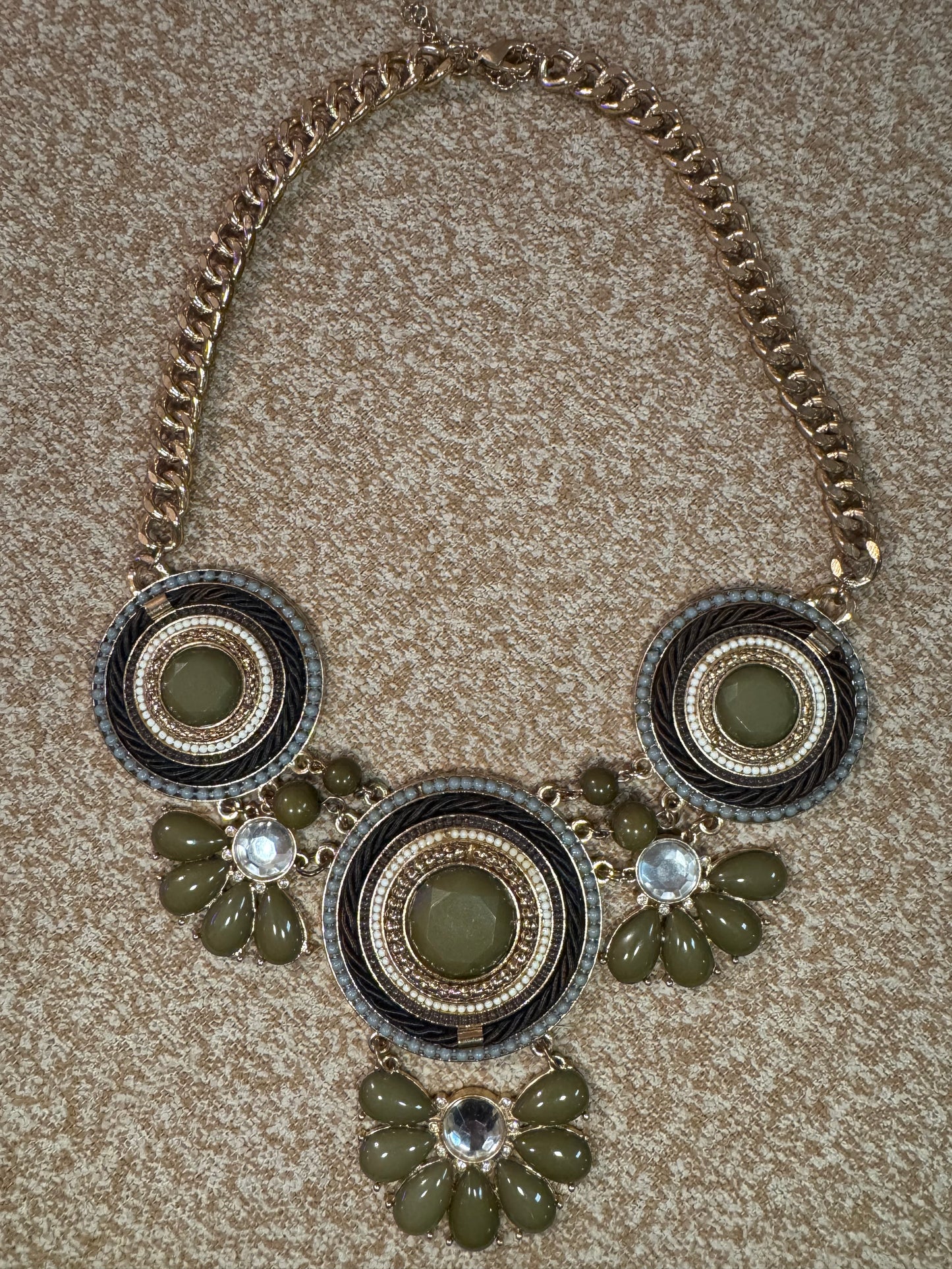 Olive Green Bib Statement Necklace