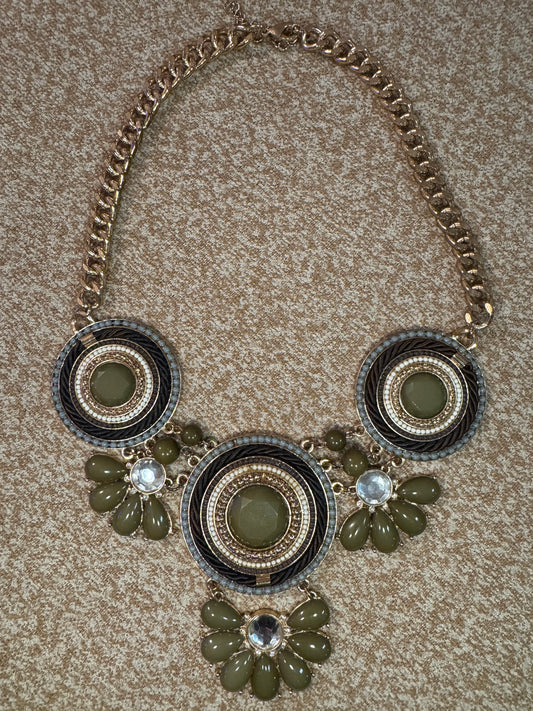Olive Green Bib Statement Necklace