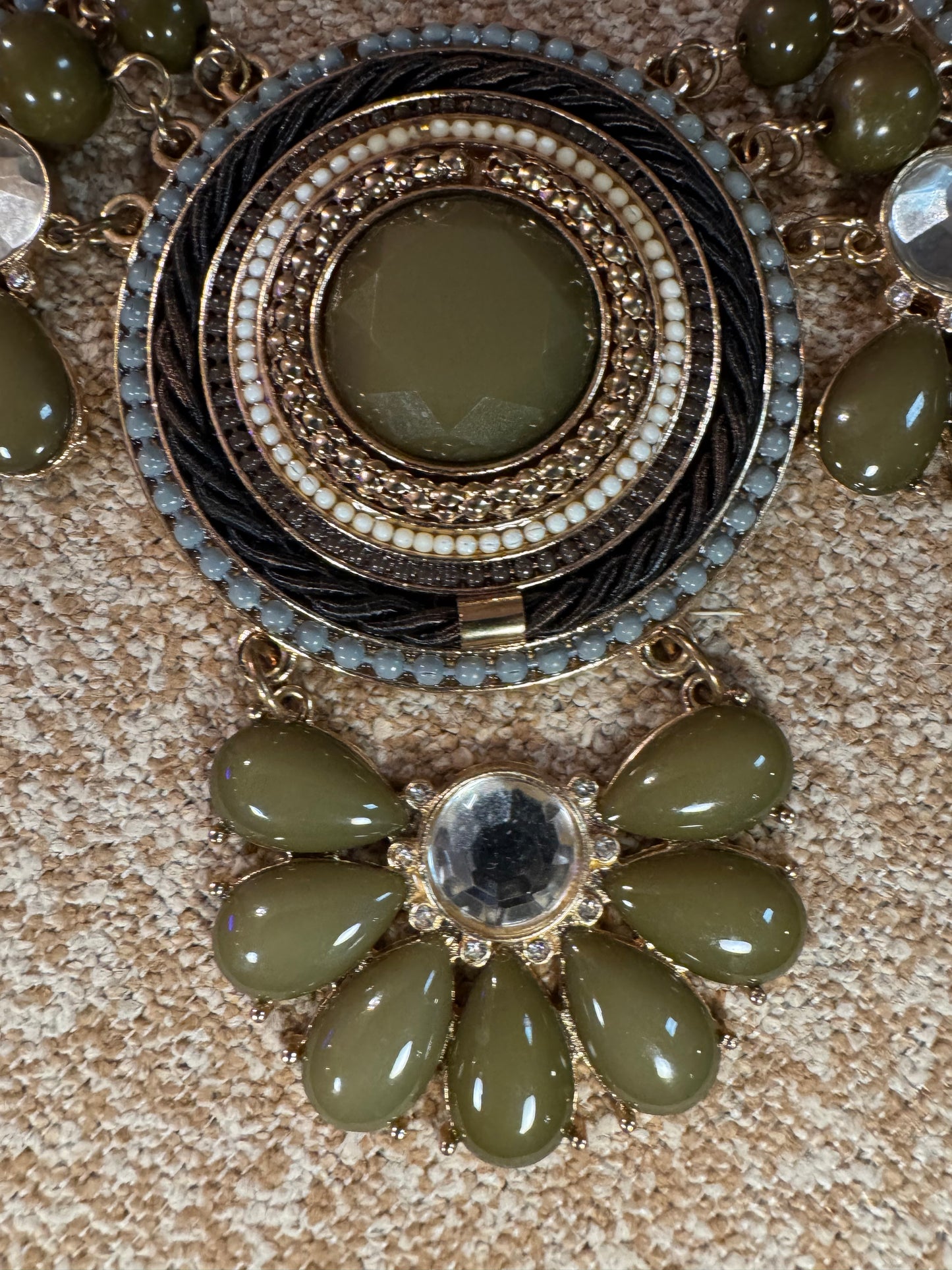 Olive Green Bib Statement Necklace