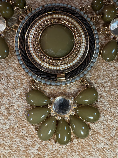 Olive Green Bib Statement Necklace
