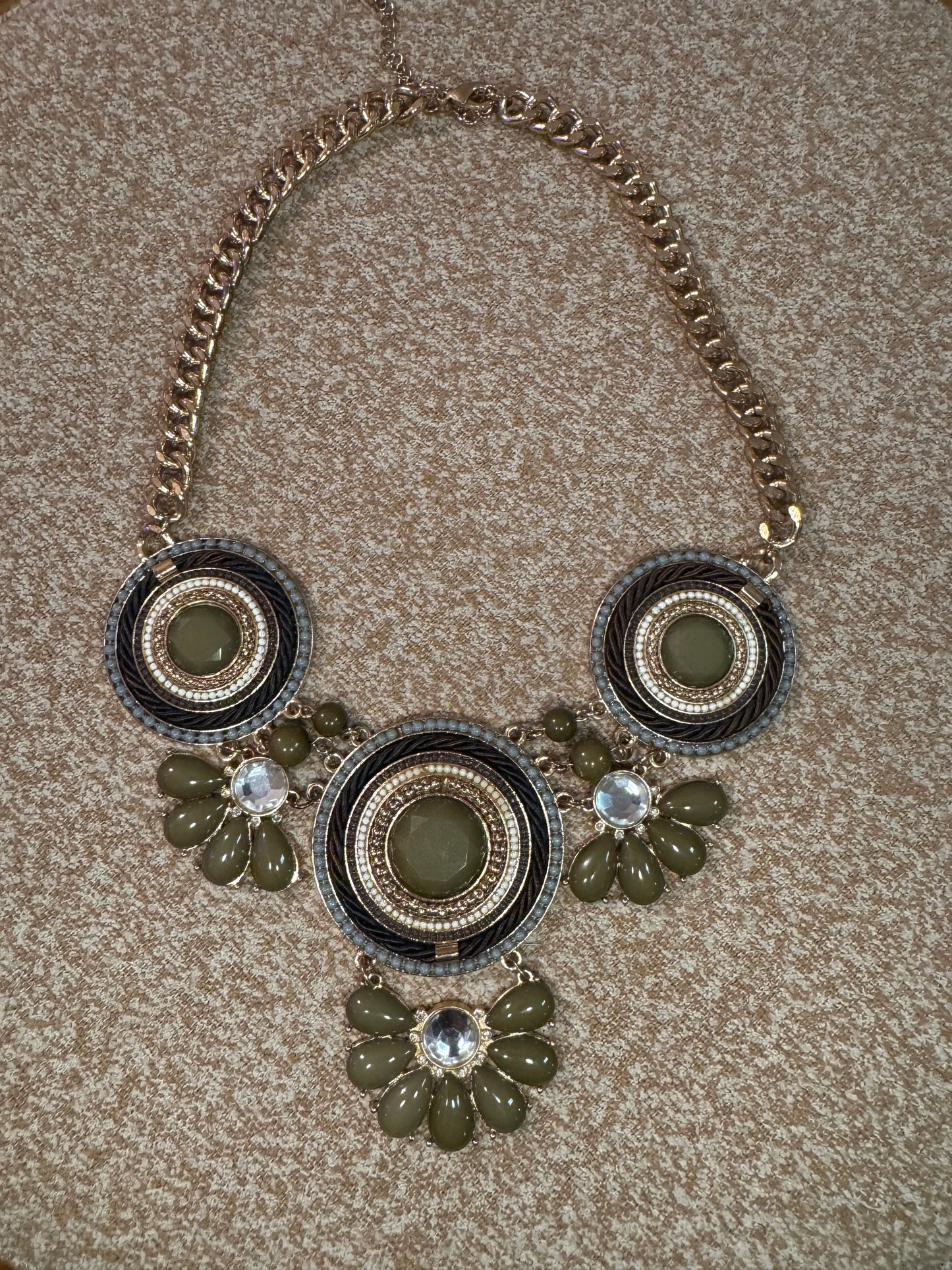 Olive Green Bib Statement Necklace