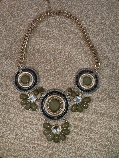 Olive Green Bib Statement Necklace