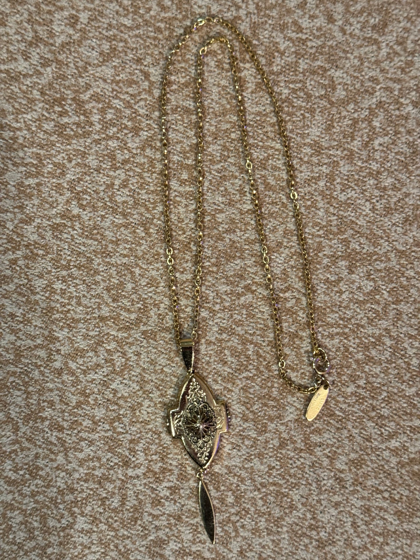 Signed Whiting and Davis Vintage Gold-Tone Locket Necklace with Tassel