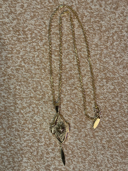 Signed Whiting and Davis Vintage Gold-Tone Locket Necklace with Tassel