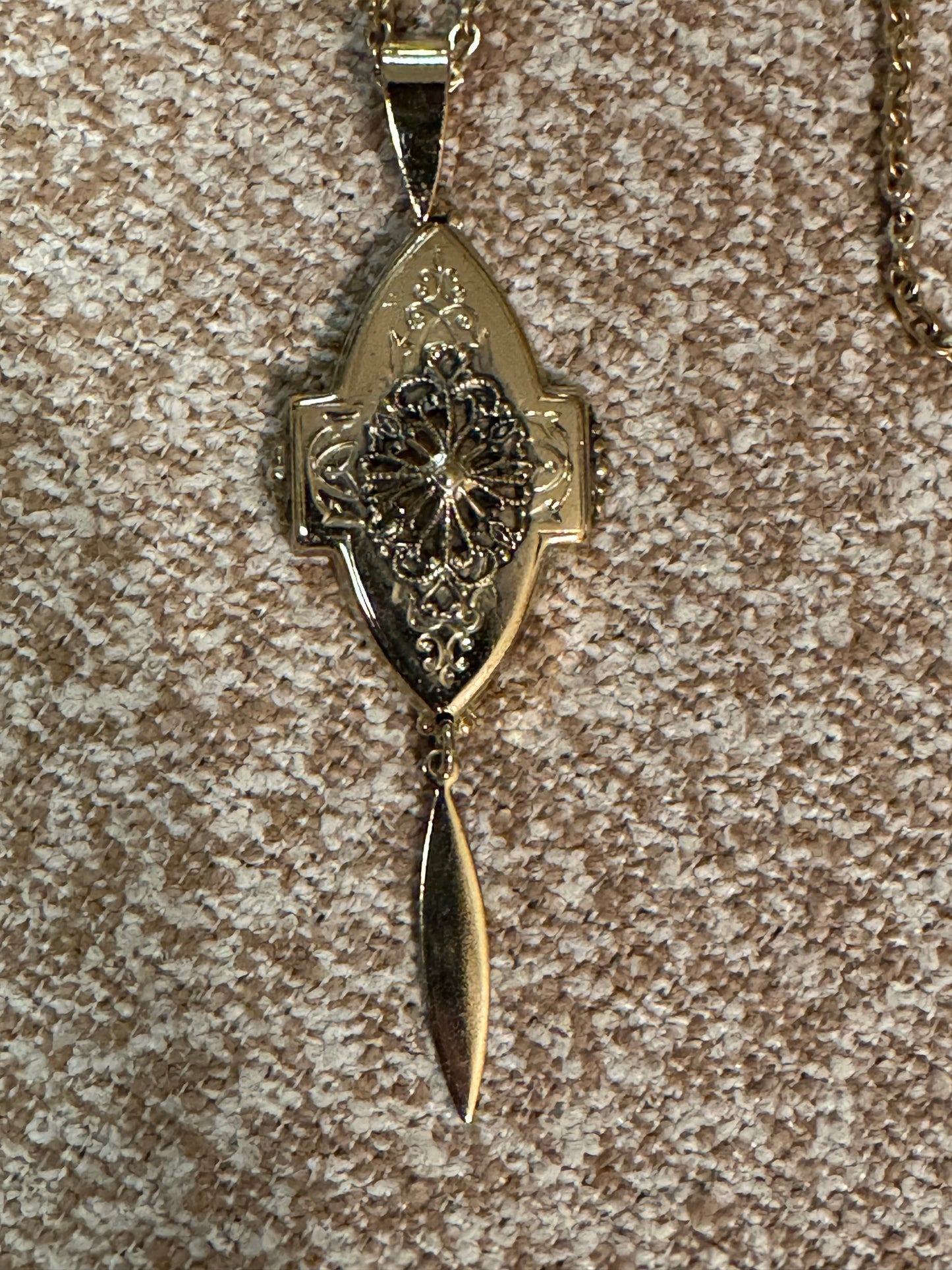 Signed Whiting and Davis Vintage Gold-Tone Locket Necklace with Tassel