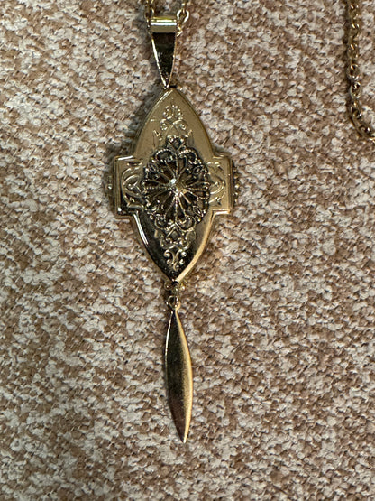Signed Whiting and Davis Vintage Gold-Tone Locket Necklace with Tassel