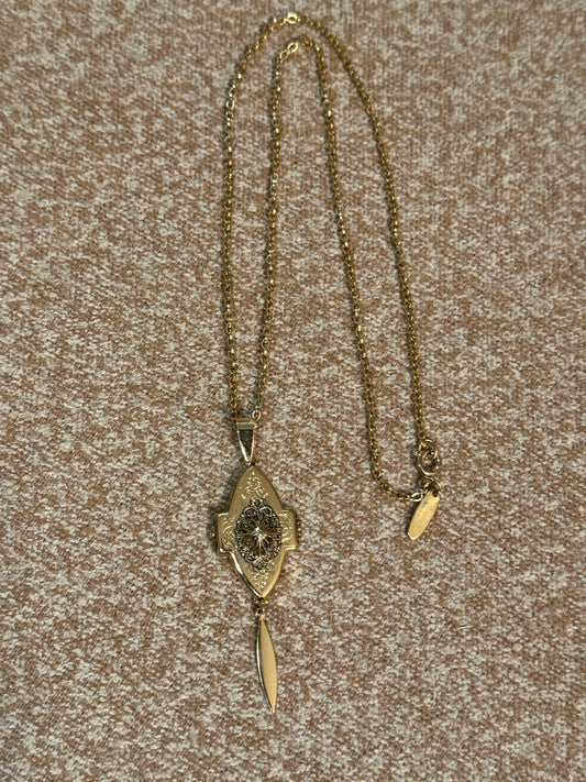 Signed Whiting and Davis Vintage Gold-Tone Locket Necklace with Tassel