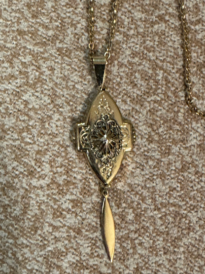 Signed Whiting and Davis Vintage Gold-Tone Locket Necklace with Tassel