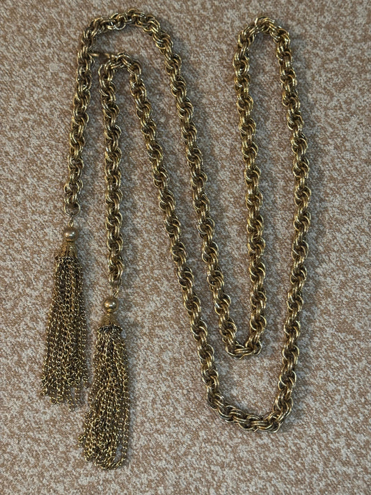 Vintage Gold-Tone Matinee Tassel Necklace - 1960s - 1970s
