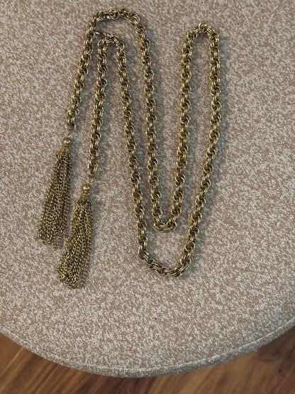 Vintage Gold-Tone Matinee Tassel Necklace - 1960s - 1970s