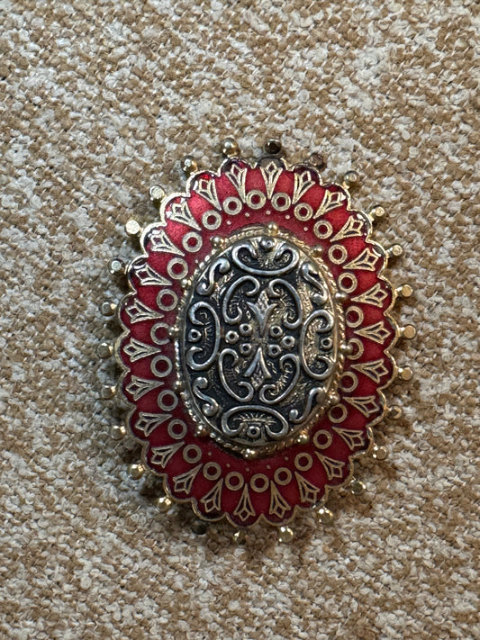✨ Vintage Red & Gold Enamel Filigree Brooch or Pendant✨