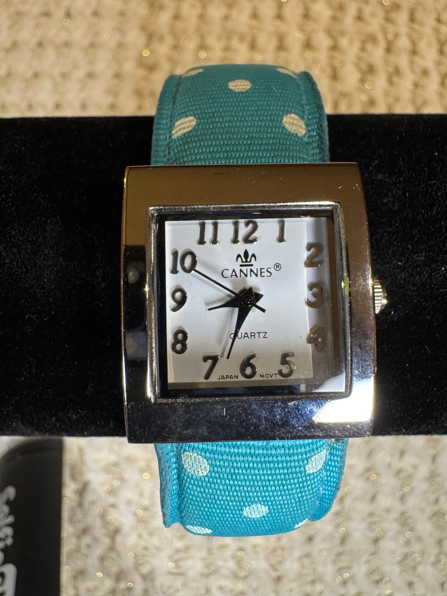 Cannes Turquoise Polka-Dot Cuff Watch – Playful Silver-Tone Fashion Timepiece