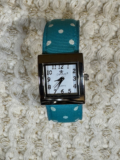 Cannes Turquoise Polka-Dot Cuff Watch – Playful Silver-Tone Fashion Timepiece