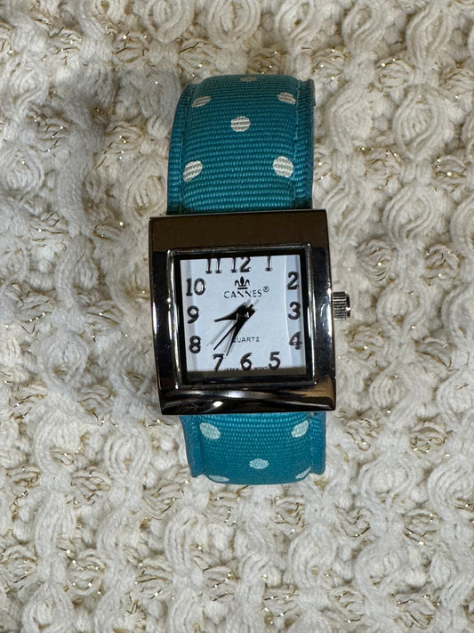 Cannes Turquoise Polka-Dot Cuff Watch – Playful Silver-Tone Fashion Timepiece