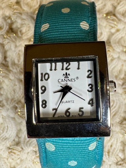Cannes Turquoise Polka-Dot Cuff Watch – Playful Silver-Tone Fashion Timepiece