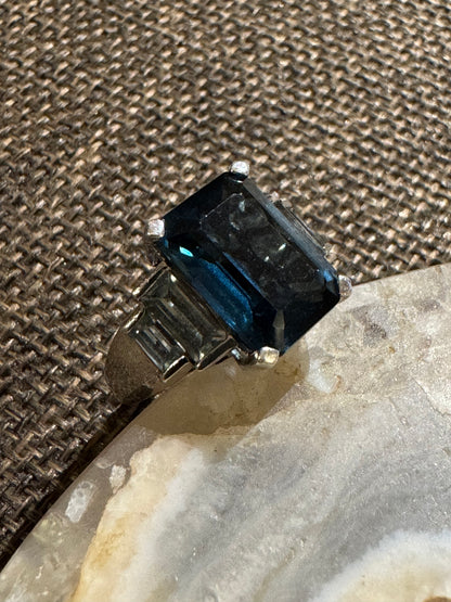 💎 Vintage Art Deco–Inspired London Blue Topaz Sterling Silver Ring 💎